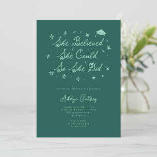 She Believed Typography Green Graduation Party Invitation