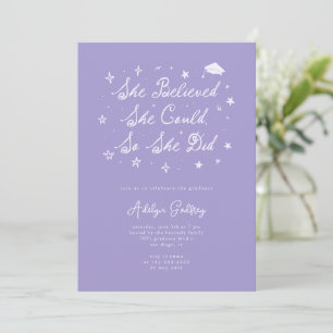 She Believed Typography Lilac Graduation Party Invitation