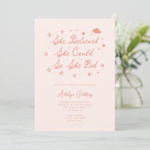 She Believed Typography Peach Graduation Party Invitation