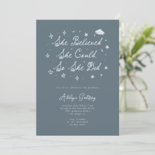 She Believed Typography Slate Graduation Party Invitation