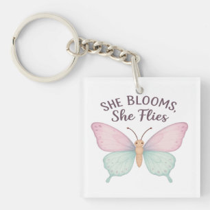 She Blooms, She Flies – Inspirational Butterfly  Key Ring