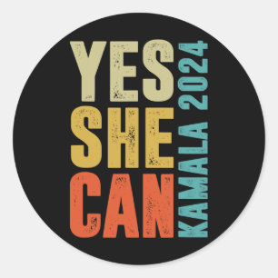 She Can Kamala 2024 Retro Colours Classic Round Sticker