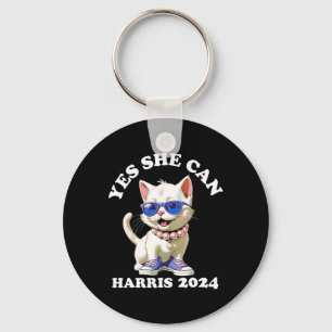 She Can Kamala Harris 2024 Cat Lady  Key Ring