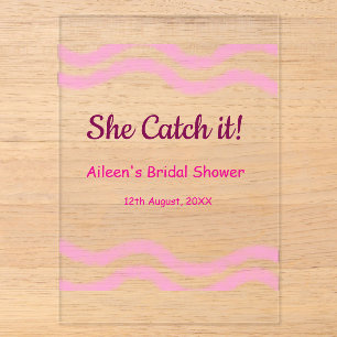She Catch it pink spiral watercolor lines bridal Acrylic Invitations