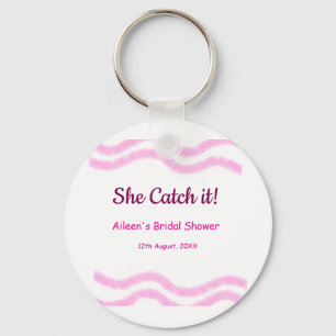 She Catch it pink spiral watercolor lines bridal Key Ring