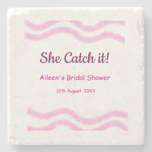 She Catch it pink spiral watercolor lines bridal  Stone Coaster