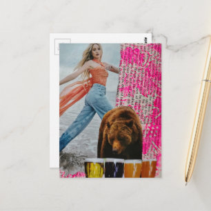 She Chose The Bear surreal collage Postcard
