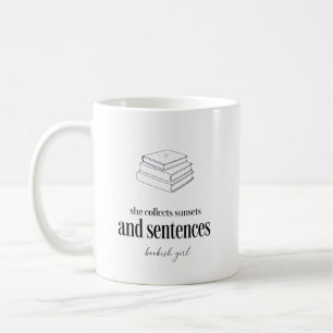 She Collects Sunsets And Sentences Bookish Stack Q Coffee Mug