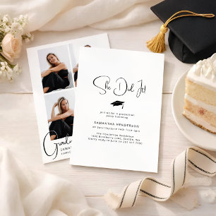 She Did It! 4 Photo Collage Graduation Party Invitation