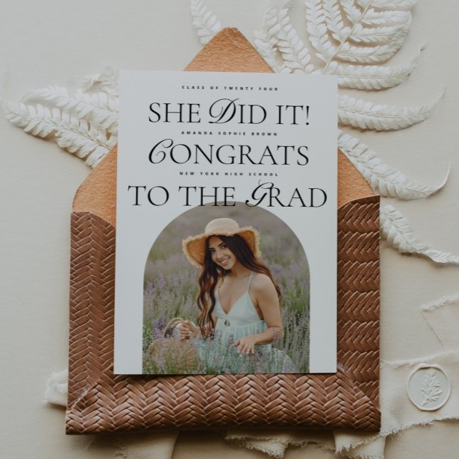 She Did It | Arch Hybrid Font Modern Graduation Invitation (Creator Uploaded)