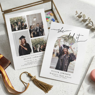 She Did It Arch Photo Minimalist Graduation Party Invitation