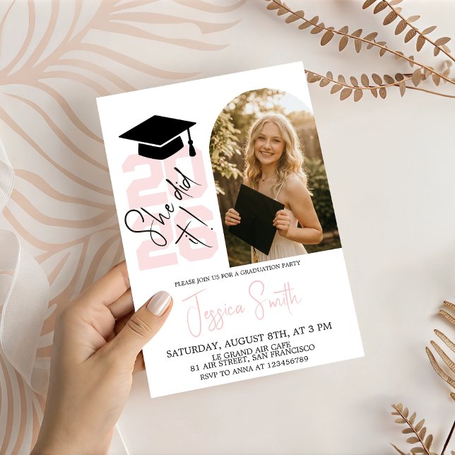 She Did It Arched Photo Graduation Invite (Creator Uploaded)