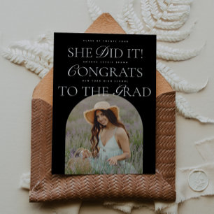 She Did It B&W Arch Hybrid Font Modern Graduation Invitation
