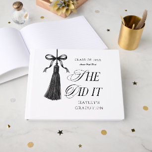She Did It Black Bow Personalised Graduation Party Guest Book