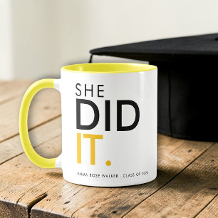She Did It Black Yellow Graduation Gift Mug