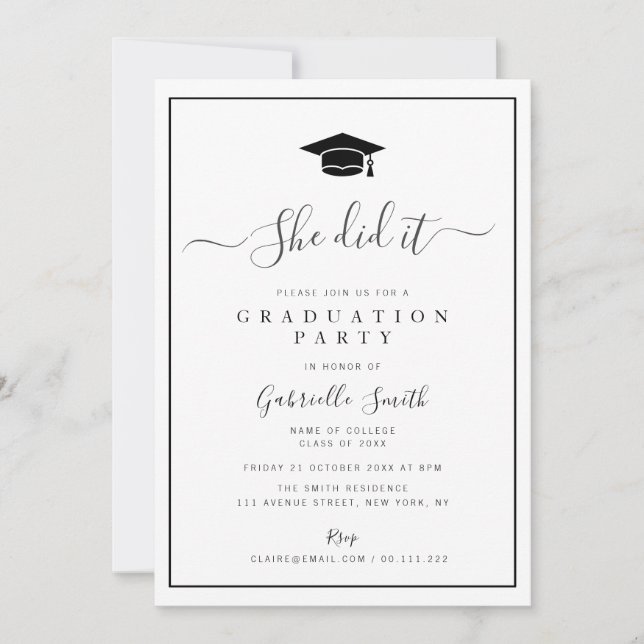 SHE DID IT! College Graduation Party Invitation (Front)