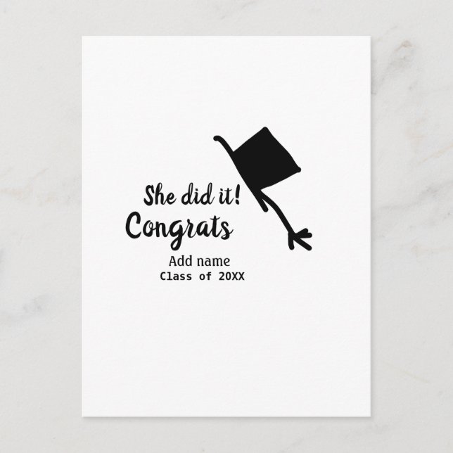 She did it congrats graduation add student name ye postcard (Front)