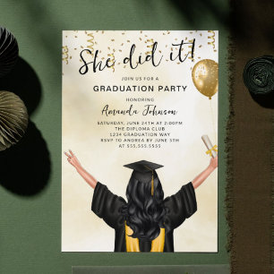 She Did It Female Graduation Party Invitation