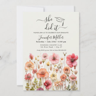 She did it Floral Graduation Party announcement