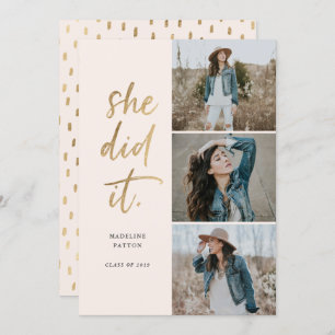 She Did It Gold Script Graduation Announcement