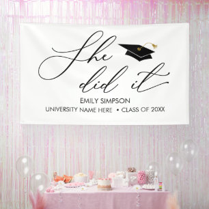 She did it GRAD banner backdrop graduation