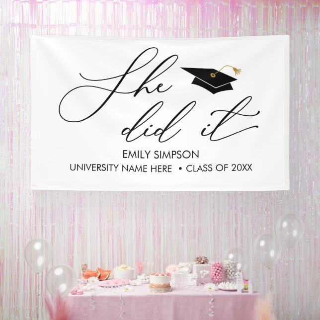 She did it GRAD banner backdrop graduation (Party)
