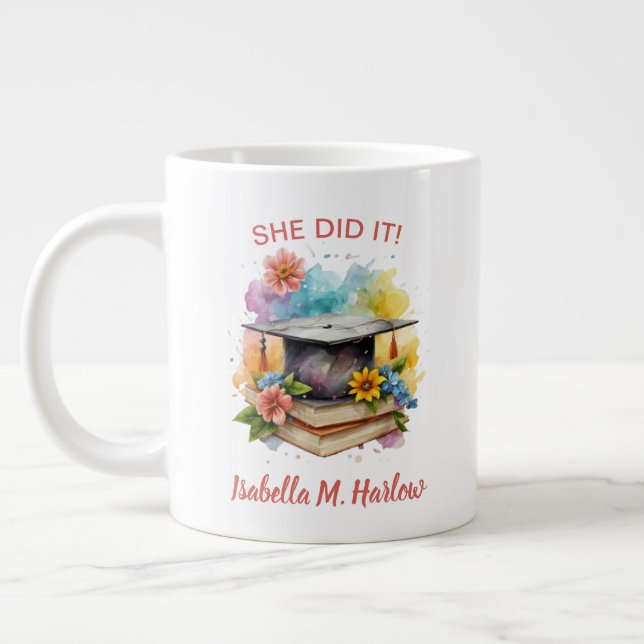 She Did It Graduate Name Large Coffee Mug (Left)