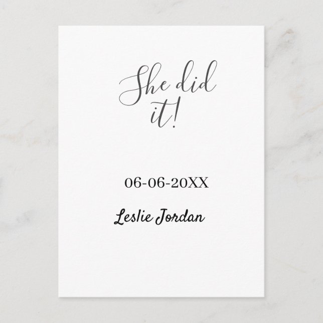 She did it graduation class of 20XX name simple  Postcard (Front)