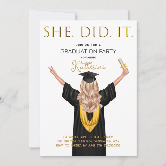She Did It Graduation Invitation (Front)