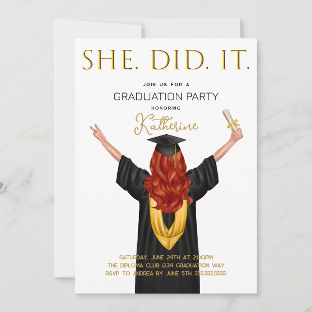 She Did It Graduation Invitation (Front)