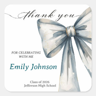 She did it Graduation invitation Photo Blue Bow  Square Sticker