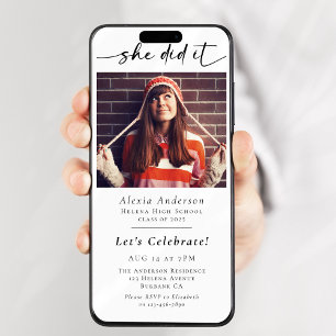 She Did It Graduation Party Digital Evite Invitation