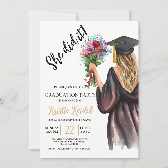 She did it Graduation Party Invitation (Front)