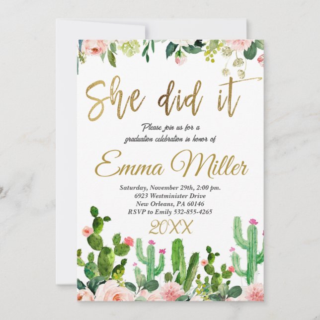 She Did It Graduation Party Invitation (Front)