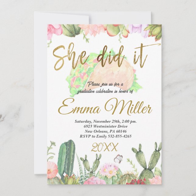 She Did It Graduation Party Invitation (Front)