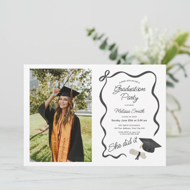 She Did It Graduation Party Photo Invitation (Standing Front)