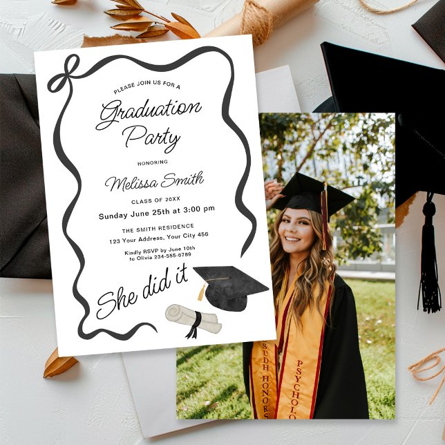 She Did It Graduation Party Photo Invitation (Creator Uploaded)