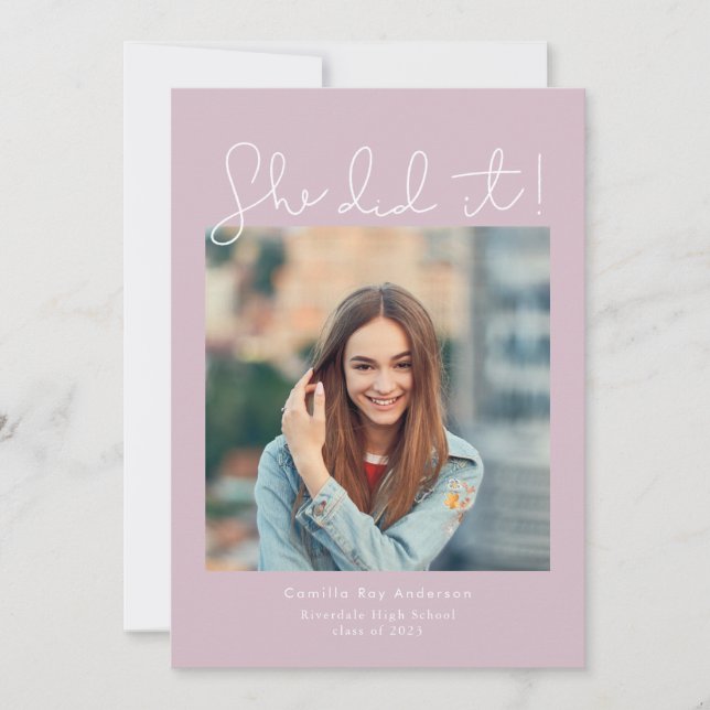 She Did It! Graduation Party Photo Invitation (Front)