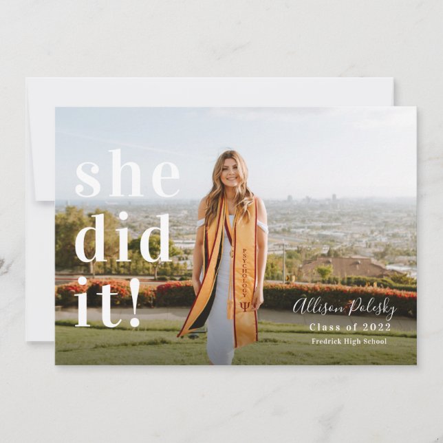 She did it! Graduation Photo Class of 2022 Announcement (Front)