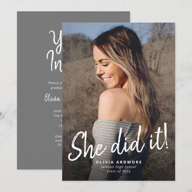 She Did It! Graduation Photo Invitation (Front/Back)