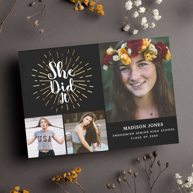 She Did It Graduation Photo Invitation (Creator Uploaded)
