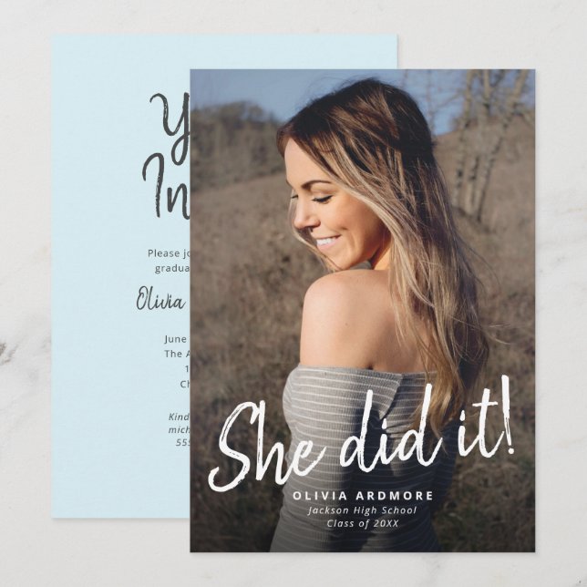 She Did It! Graduation Photo Invitation (Front/Back)