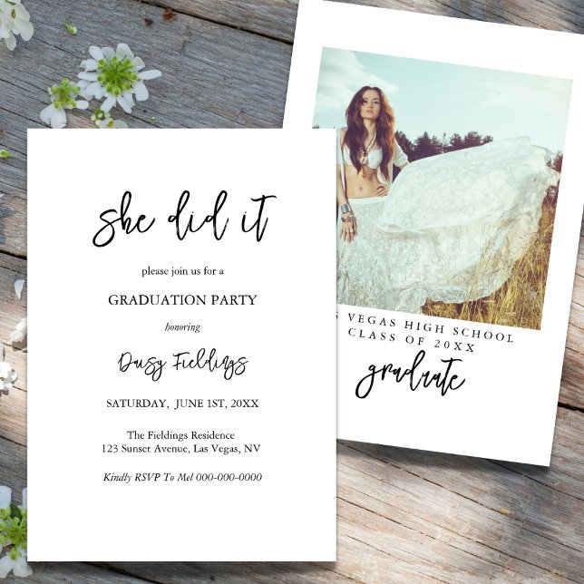 She Did It Graduation Photo Party Invitation (Creator Uploaded)