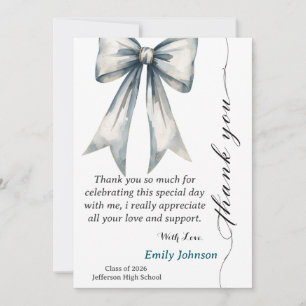 She did it Graduation Thank you Photo Blue Bow Invitation