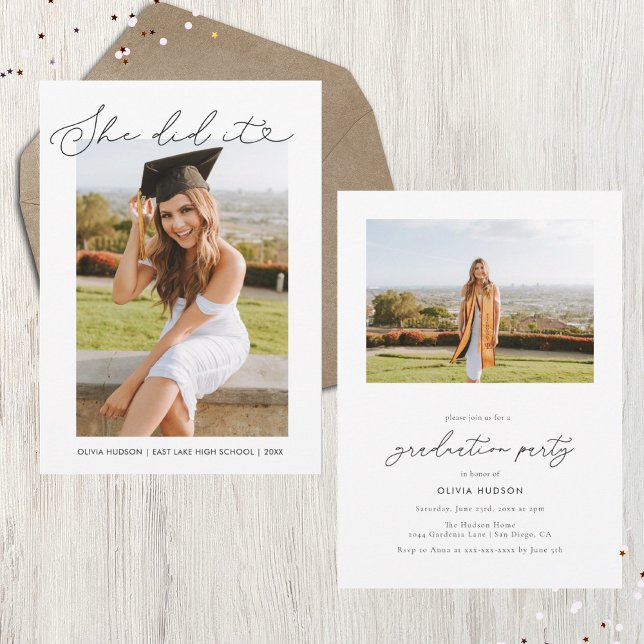 She Did It Heart Typography Graduation Invitation (Creator Uploaded)