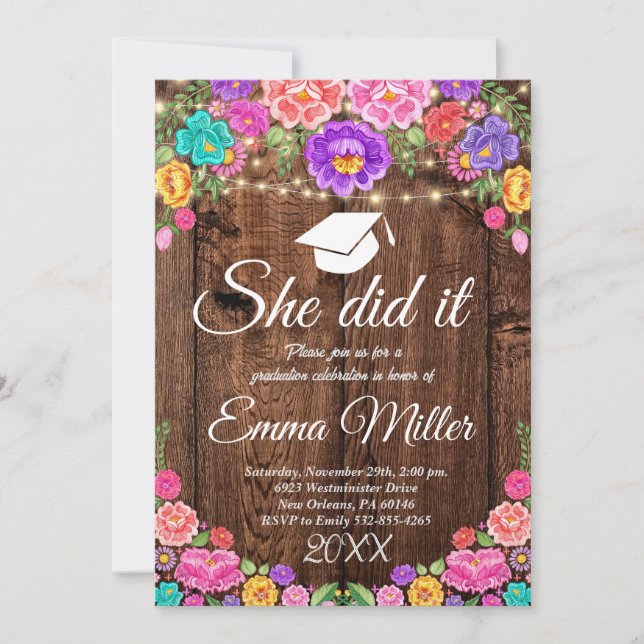 She Did It, Mexican Graduation Party Invitation (Front)