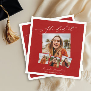 She Did It Minimalist Photo Grad Party Napkin