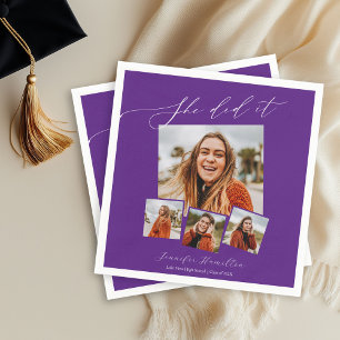 She Did It Minimalist Photo Grad Party Napkin