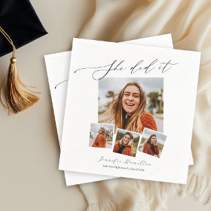 She Did It Minimalist Photo Grad Party Napkin