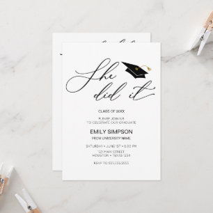 She did it modern Graduation invitation